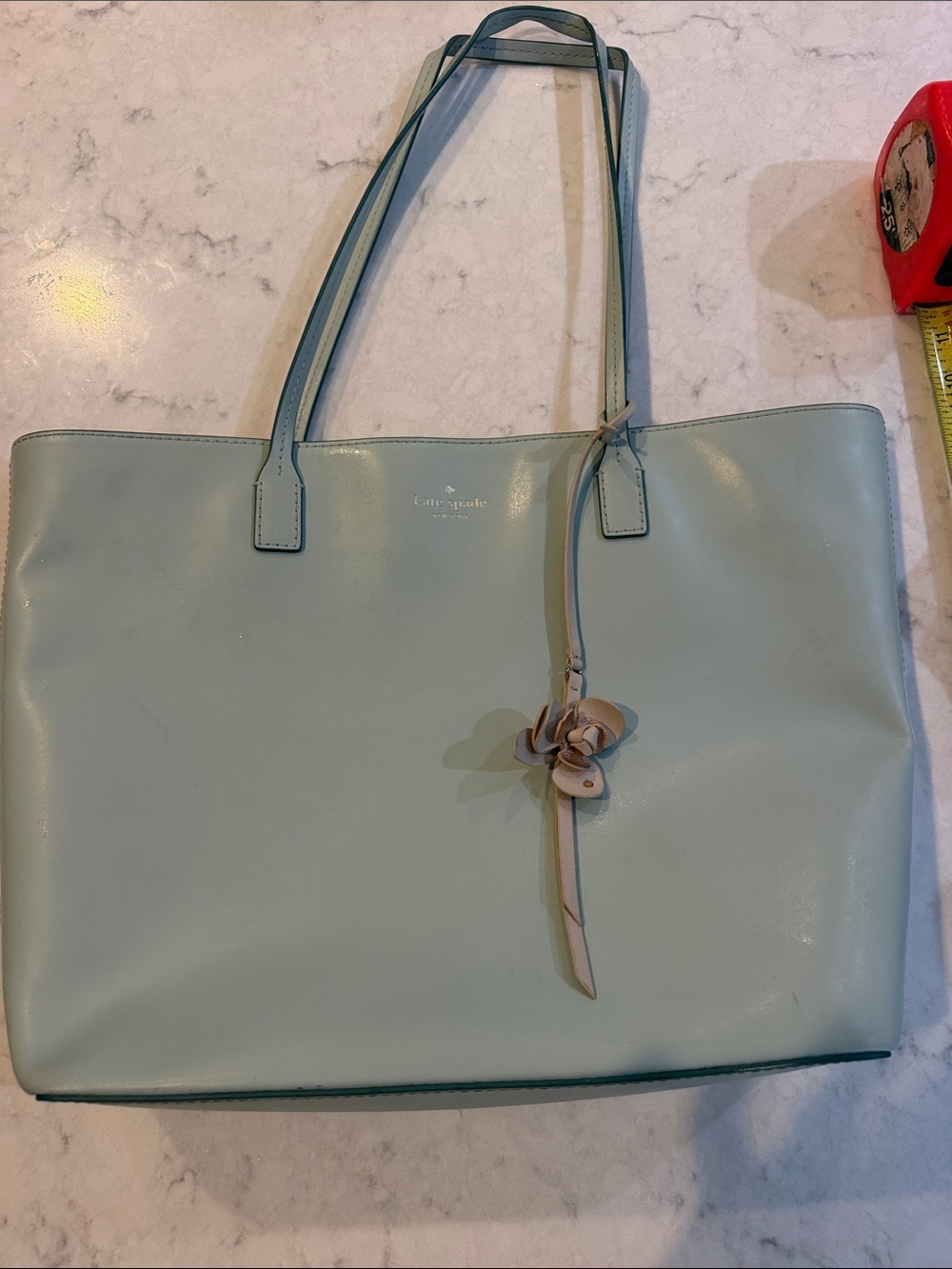 kate spade Seafoam Leather Tote with Flower Charm